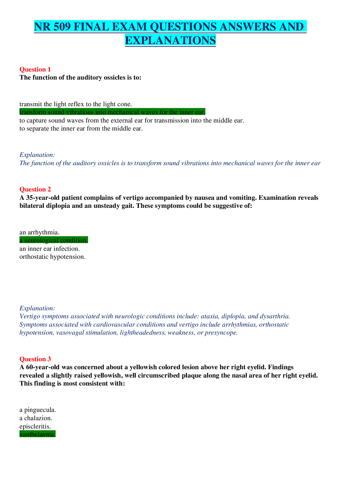 Preview image for NR 509 FINAL EXAM QUESTIONS ANSWERS AND  EXPLANATIONS